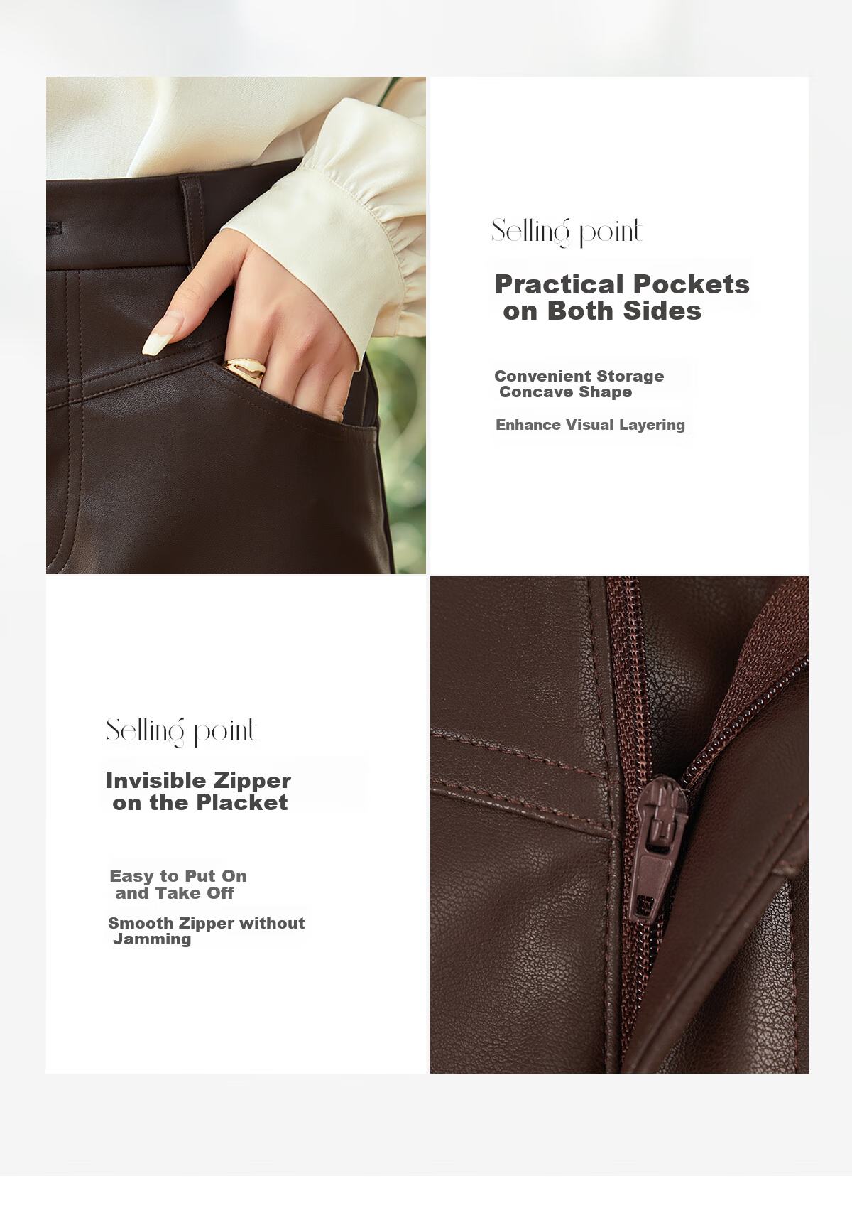 Taxiang Women's Skirt, Fashionable And Versatile, Soft PU Leather A-Line Skirt, Short Skirt, Bodycon Skirt, T51B031 5