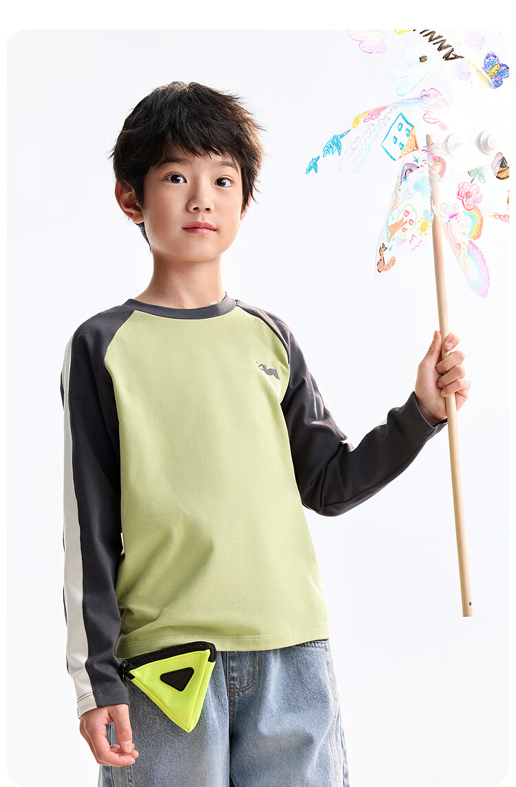 Annil Colorblock Raglan Sleeve Kids Boys Girls Crew Neck Long Sleeve T-Shirt 2025 Autumn New Basic Top 2