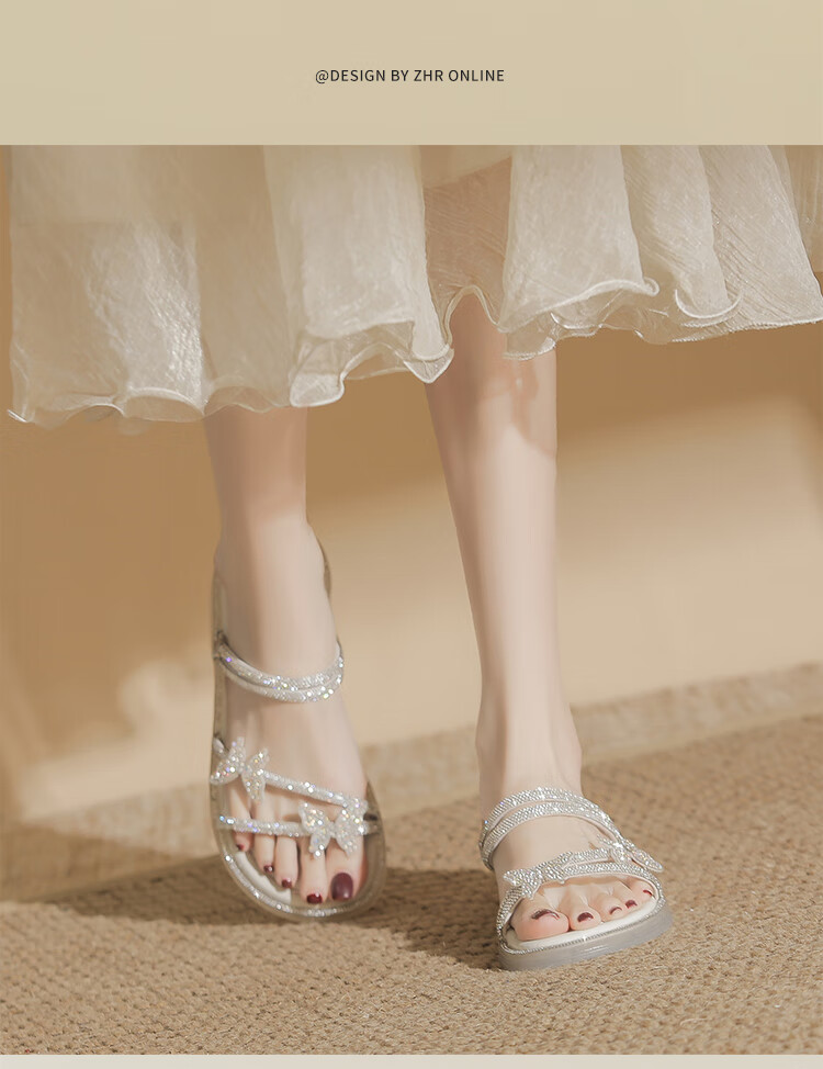 ZHR Zese Women's Open Toe Soft Sole Commuting Sandals Summer Fairy Style Rhinestone Shoes EH169 Silver Size 37 7