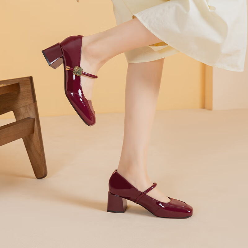 Red Dragonfly Mary Jane Shoes Women Summer French Style Chunky Heel Pumps WTB15382 Red (Mid Heel) Size 39