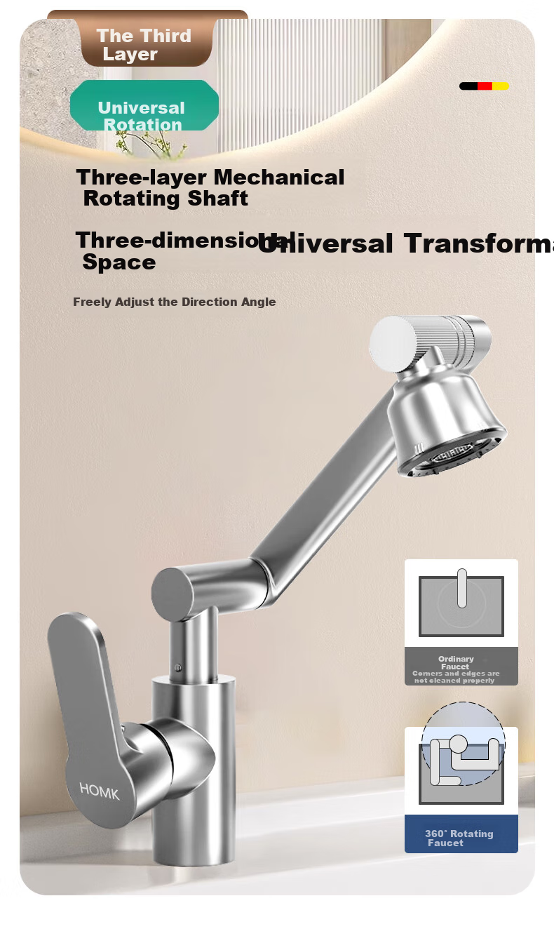 HOMK [Germany] All-Copper Faucet, Washbasin, Hot And Cold Mechanical Arm, Bathroom Sink, Basin, Faucet 1