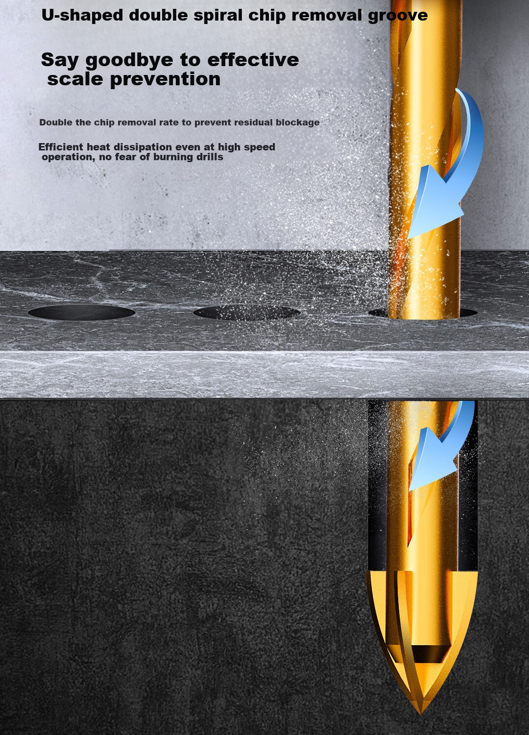 Deli Impact Four-Blade King Tile Drill Bit, Concrete Hole Drilling, Wall Twist Drill Bit, Hole Opener, 3-Piece Set 11