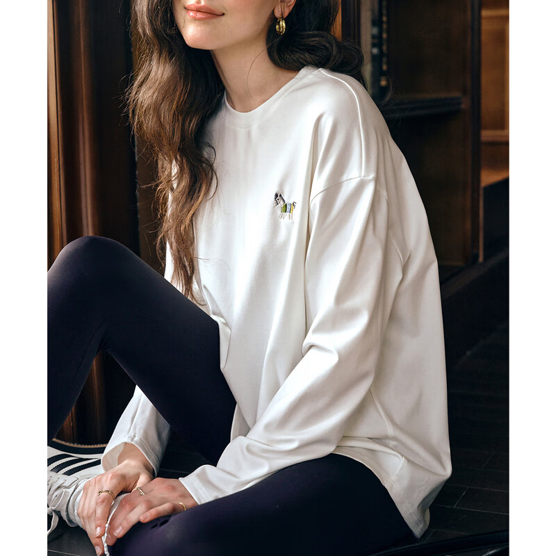 Olrain Casual Versatile Top for Women, Autumn New Loose Mid-Length Brushed Long-Sleeve T-Shirt, Black, Size S