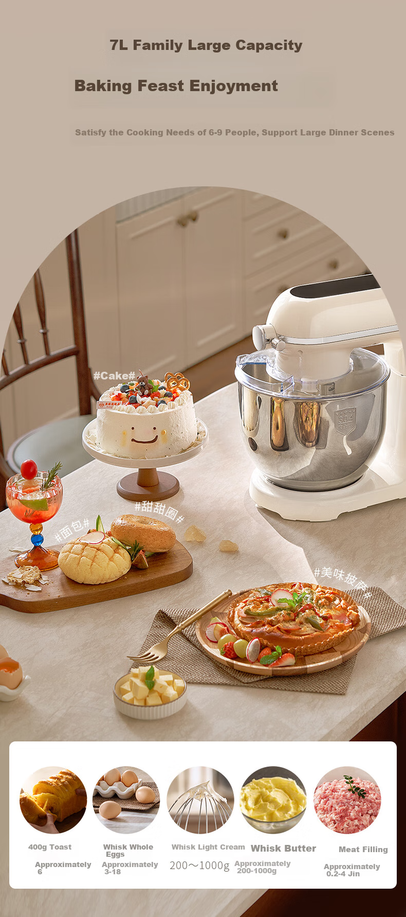 Joyoung Kitchen Machine, Home Use Quiet Dough Mixer, Kneading Machine, 7L Large Capacity, Top-Loading Touch Control, Fully Automatic Multifunctional Food Processor M70-MC996 10