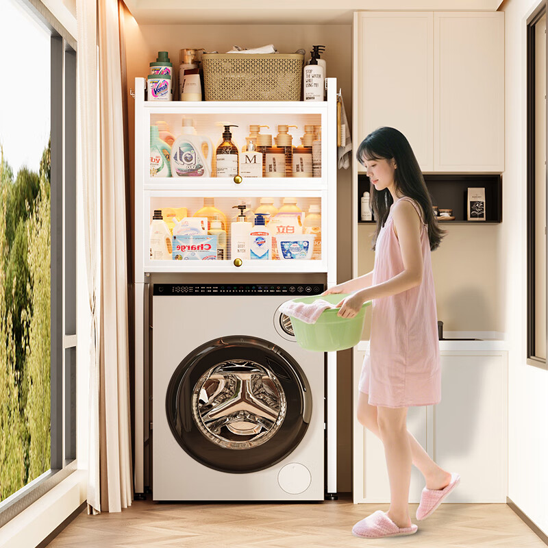 QIAONAMEI Washing Machine Storage Rack Bathroom Toilet Rack Toilet Balcony Toilet Storage Cabinet Three Layers 6821-WH