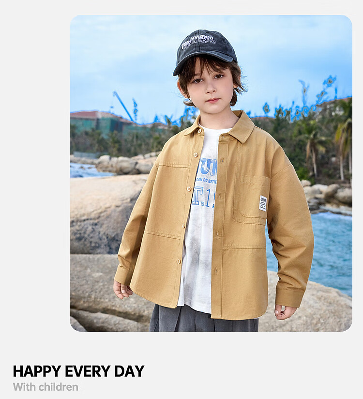 ASK JUNIOR Pure Cotton Children's Shirt 2026 Spring Lapel Long Sleeve Boys Shirt Jacket for Older Kids and Teens 20