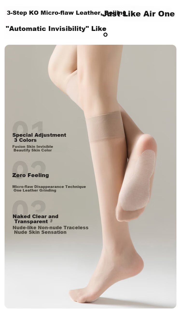 Dushiliren Silk Stockings for Women, Snag-Resistant, Summer Ultra-Thin Base Layer, Flesh-Colored Black Silk Mid-Length Socks, 3 Pairs in Skin Color 8