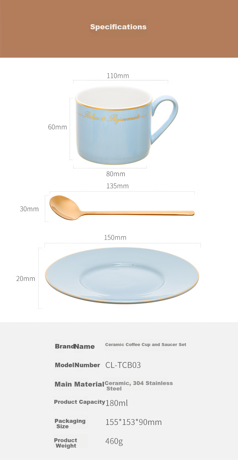 CLITON Bone China Ceramic Coffee Cup and Saucer Set of 2 High-End Couple Mugs Wedding Gift Box Set 9