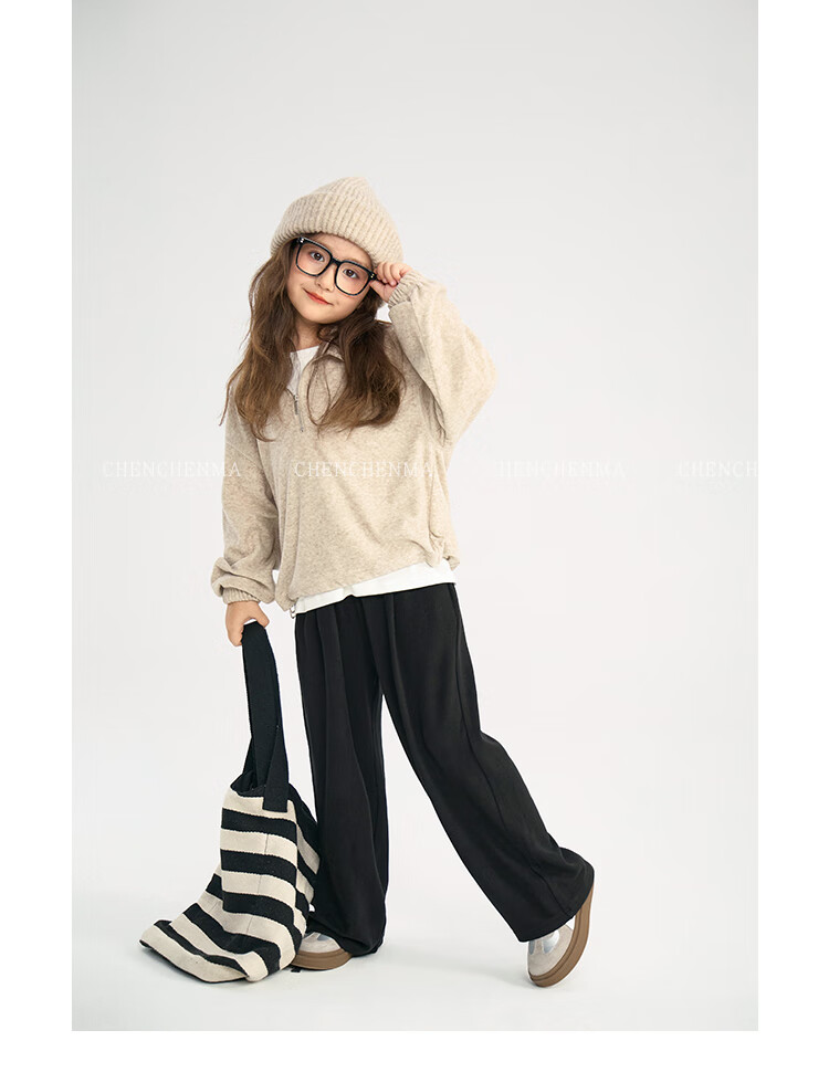 Chenchenma [Super Comfortable] Girls' Spring And Autumn Casual Straight-Leg Pants, Parent-Child Outfit, Children's Loose Floor-Length Trousers 5