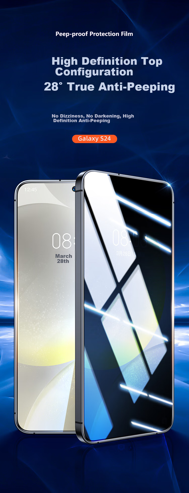 BIAZE [28° Privacy] Tempered Glass Screen Protector for Samsung Galaxy S24, Anti-Peeping High-Definition Fingerprint Unlocking Scratch-Resistant Protective Film JM950 3
