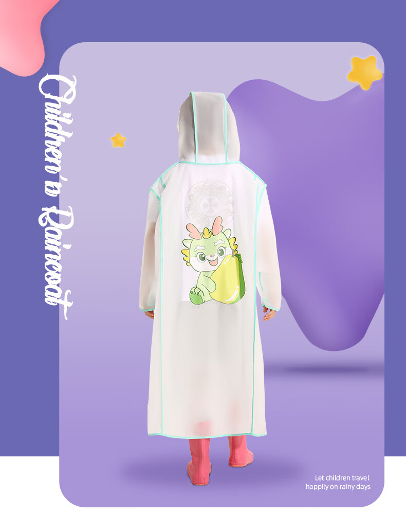 YUZHAOLIN Kids Breathable Large Brim Raincoat Cartoon Rain Gear Portable Raincoat for Kindergarten Students Green M 3