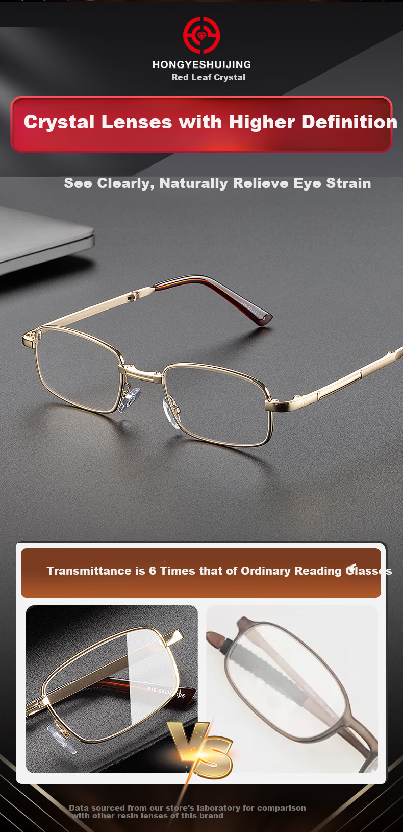 HONGYE Crystal Folding Reading Glasses for Men, Crystal Stone Reading Glasses, High-Definition Anti-Aging Eyewear for Fathers 2