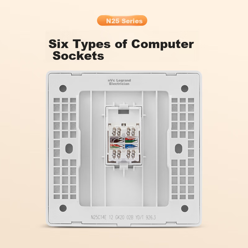 NVCleishidiangong Switch Socket, Category 6 Computer Socket, 86-Type Concealed Network Panel, N25 Cream White