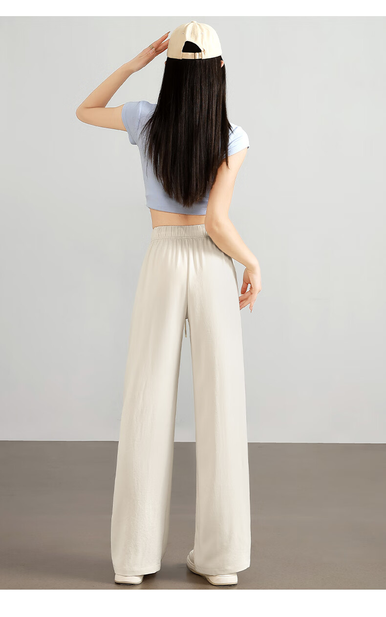 XUEXIMAN Ice Silk Wide-Leg Pants, Lightweight Women's Style, New Summer 2025 Trousers, Breathable Draping Straight-Leg Casual Pants, Cool High-Waist Pants 13