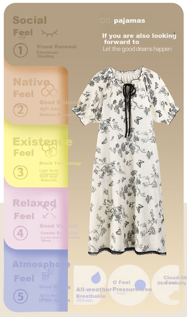 GUJIN Padded Nightgown for Women, Spring And Summer New Sweet Floral Short-Sleeve Thin Age-Reducing Sleepwear Dress, Suitable for Outdoor Wear 2
