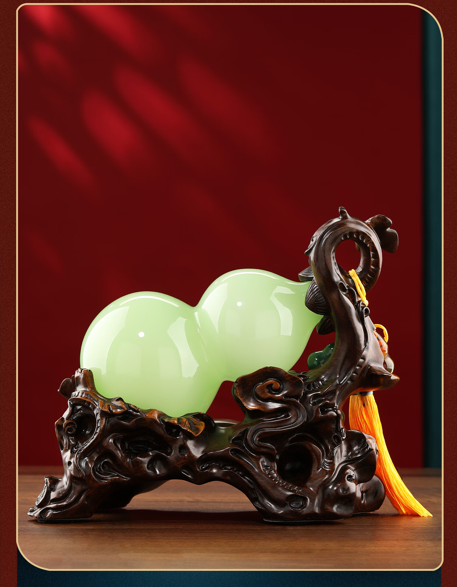 Heshengtang Premium Glass Jade Gourd Ornament Craft Gift for Opening, Housewarming, Office, Living Room, Entryway Decoration 2