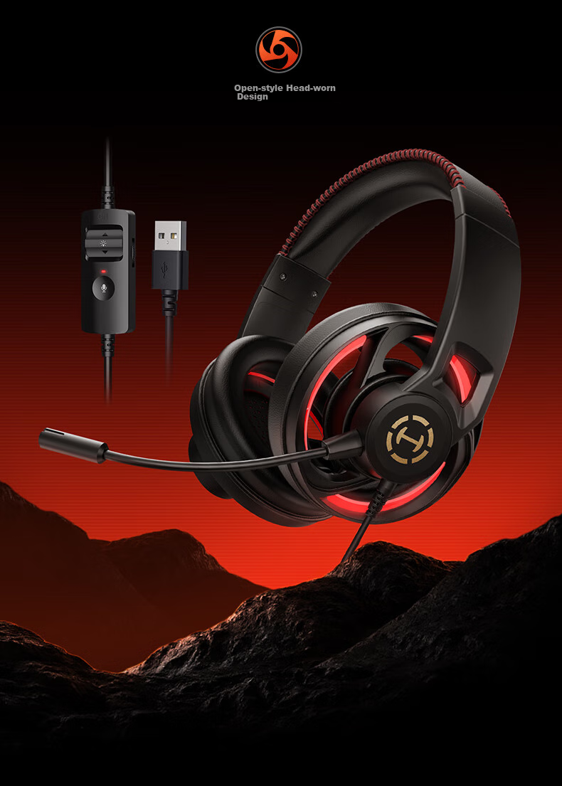 EDIFIER HECATE G35 Wind Blade Open-Back Wired Over-Ear Gaming Headset with USB 7.1 Channel, Computer FPS Triangular FPS Headset with Noise-Cancelling Microphone, Black 2