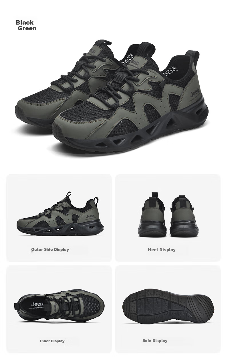 JEEP Men's Outdoor Mesh Breathable Hiking Shoes, Amphibious Quick-Drying Water Shoes, Non-Slip Wear-Resistant Mountaineering Boots 21