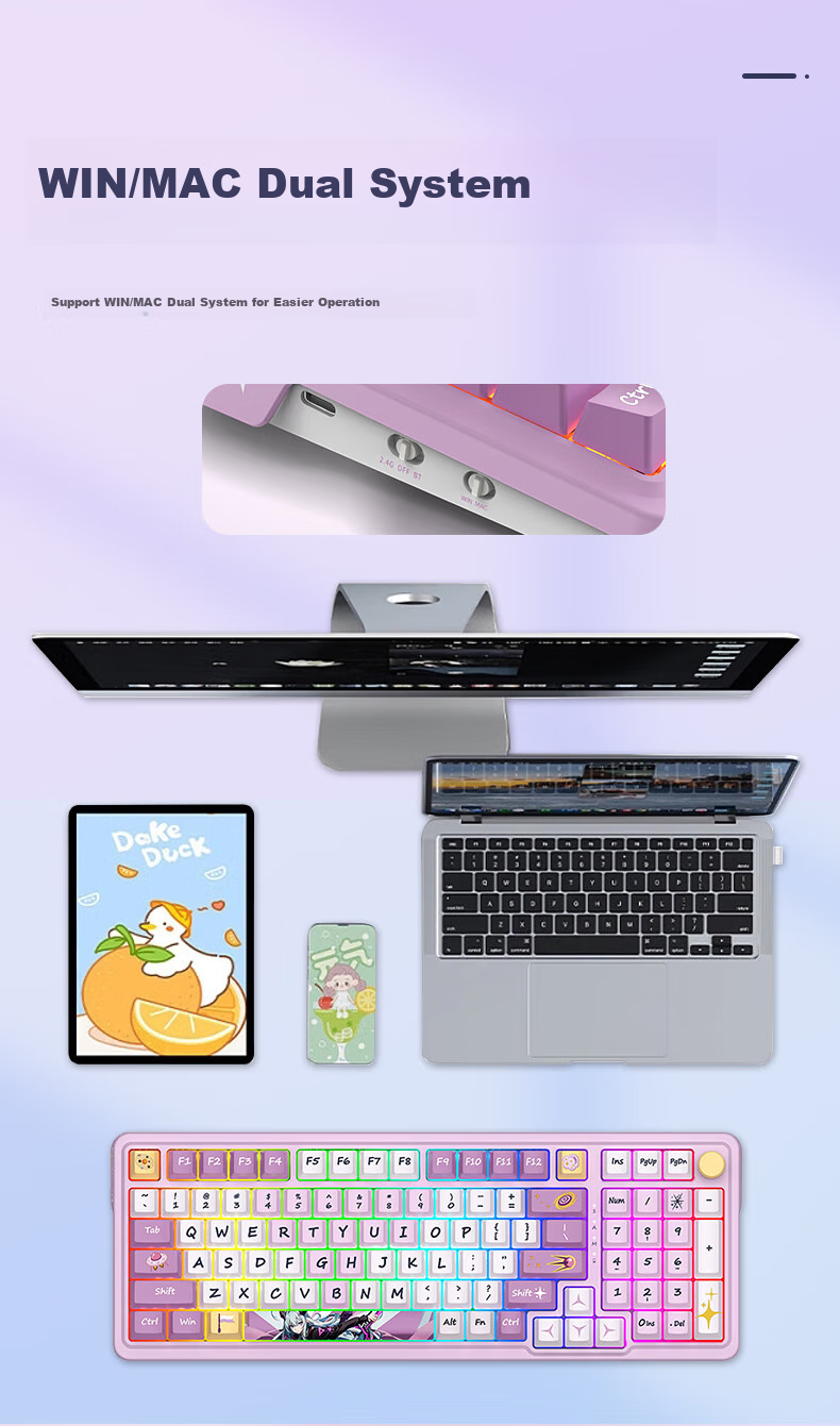 REDRAGON KS99 Custom Mechanical Keyboard, 98-Key Gaming Keyboard, Wireless Tablet Keyboard, New Year Gift, Blackberry Pink Gradient - Thin Lemon Switch 16