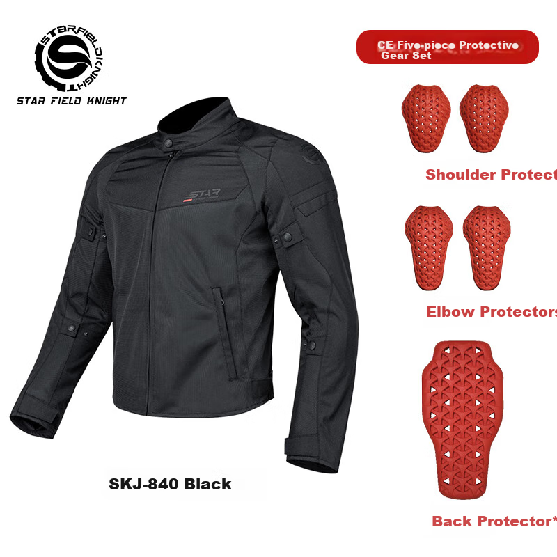 STAR FIELD KNIGHT Motorcycle Riding Jacket for Men, Summer Mesh Breathable, Fashionable Retro Style, Black, Size 4XL