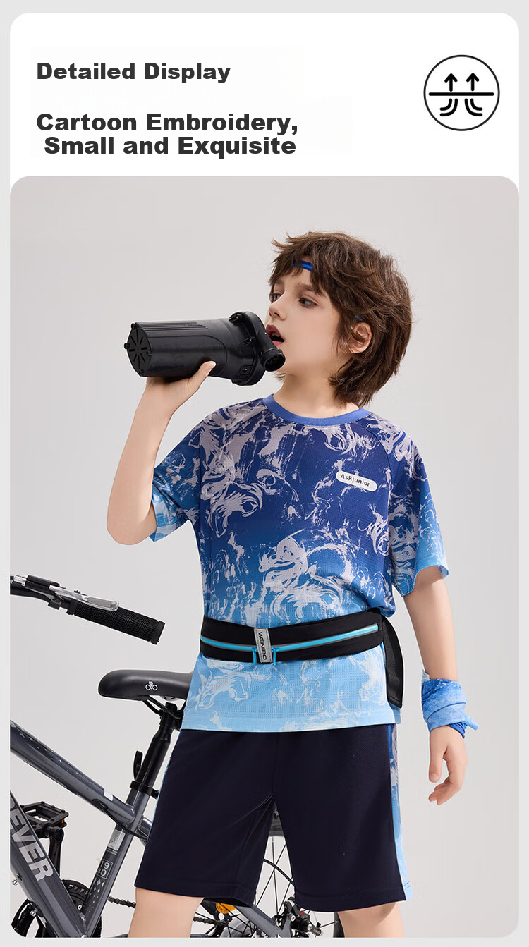 ASK JUNIOR Children's Quick-Dry Summer Outfit, Youth Chinese-Style New Chic Instant Cool Short-Sleeve T-Shirt And Shorts Sports Two-Piece Set 9