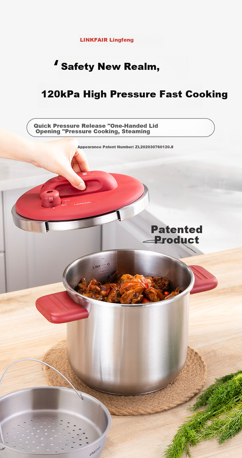 LINKFAIR Gaole Shigao Pressure Cooker, Household Pressure Cooker, Explosion-Proof Stainless Steel, One-Touch Opening And Closing, Suitable for 3-8 People, Compatible with Gas And Induction Stoves 1