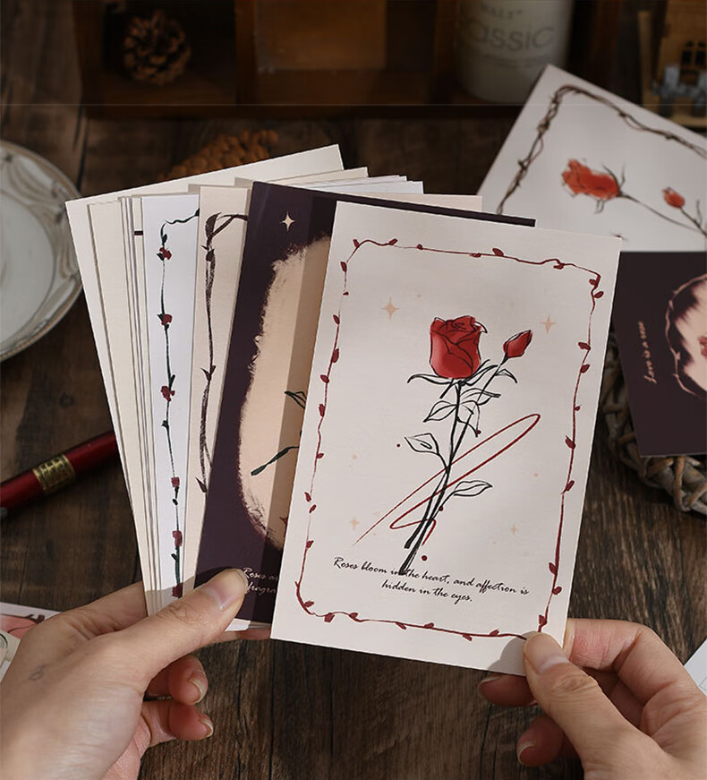 Deyin Qixi Handwritten Blessing Greeting Cards Postcards Confession Festival Birthday DIY Ceremony Message Cards Romantic Gift Rose Poet 30 Sheets 4275 9