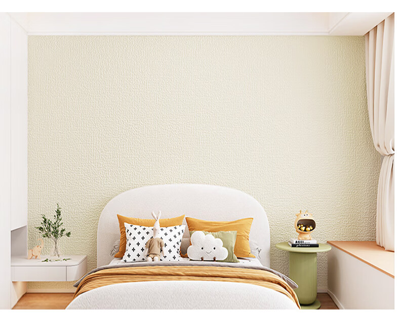 Cuttlefish Self-Adhesive Wall Sticker Thickened Linen Texture Beige 0.5*10m Bedroom Wall Border Living Room Background Waterproof Moisture-Proof 4