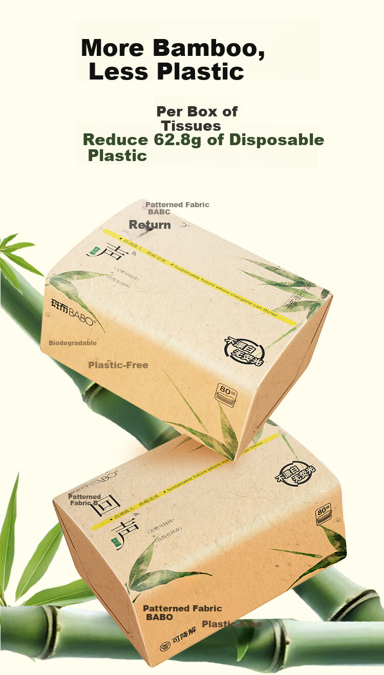 Banbu Plastic-Free Facial Tissues, 5-Ply, 80 Sheets*20 Packs, Size S, Biodegradable, Eco-Friendly Tissues, Napkins, Paper Towels, Whole Box 3