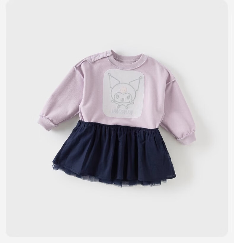 DAVE & BELLA Kuromi Collaboration Girls' Dress, Autumn Children's Fashion Patchwork Skirt 5