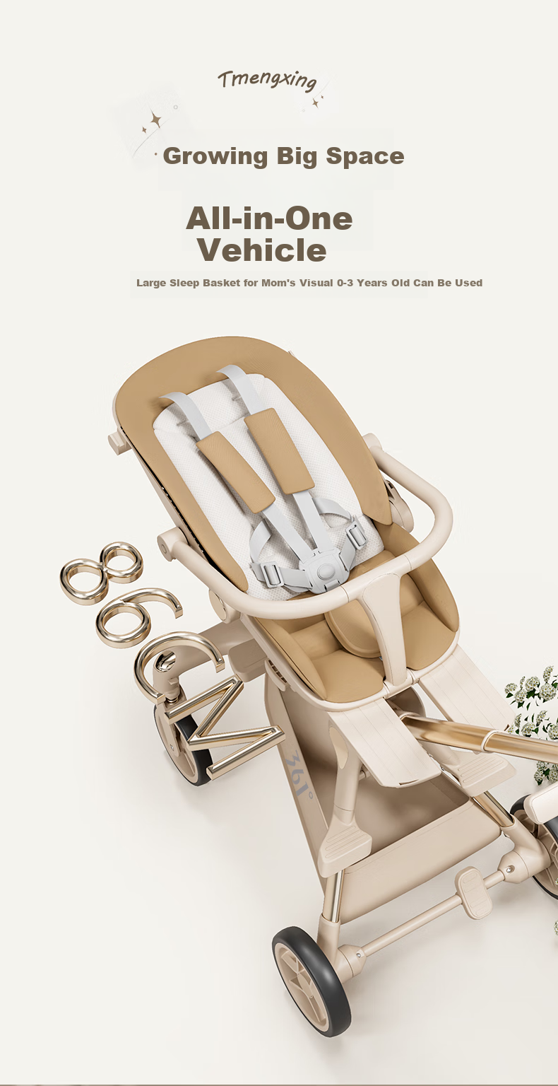 361° Stroller for 0-3 Years Old, Shock-Absorbing, One-Button Folding, High Landscape Design, Baby Walking Aid, Can Sit Or Lie Down, Sunshade Canopy Y3 7