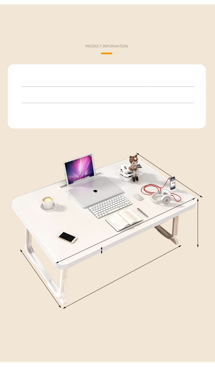 Huakaizhixing Bedside Small Table, Laptop Desk for Bed, Study Desk, Writing Desk, BGZ698 White, 70*48 15