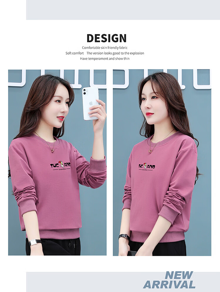 TUCANO Women's Long Sleeve Sweatshirt 2025 New Spring Autumn Mid-Aged Fashionable Youthful Versatile Crew Neck Top Pink Purple 4XL 8