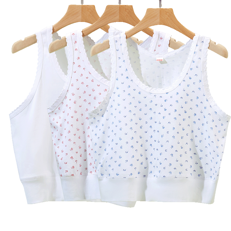 Bejirog Elderly Women's Cotton Vest Bra Sweatshirt Blue Floral Tank Top 2XL