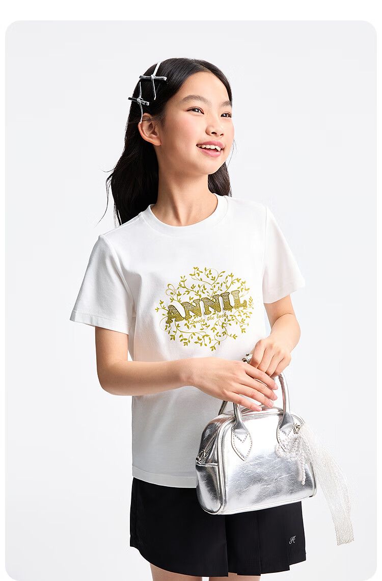 Annil [Memory Foam Cooling T-Shirt] Annil Girls' Round Neck Short-Sleeve T-Shirt, 2025 Summer New Casual Printed Style 5