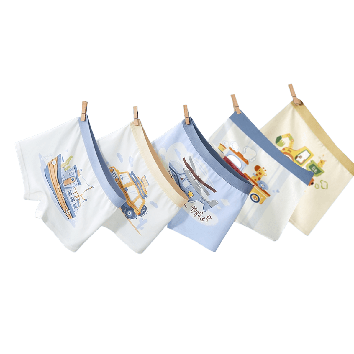Aibedila Boys' Cotton Boxer Briefs Kids Soft Comfortable Underwear Travel Transportation Pattern 5-Pack Size 130