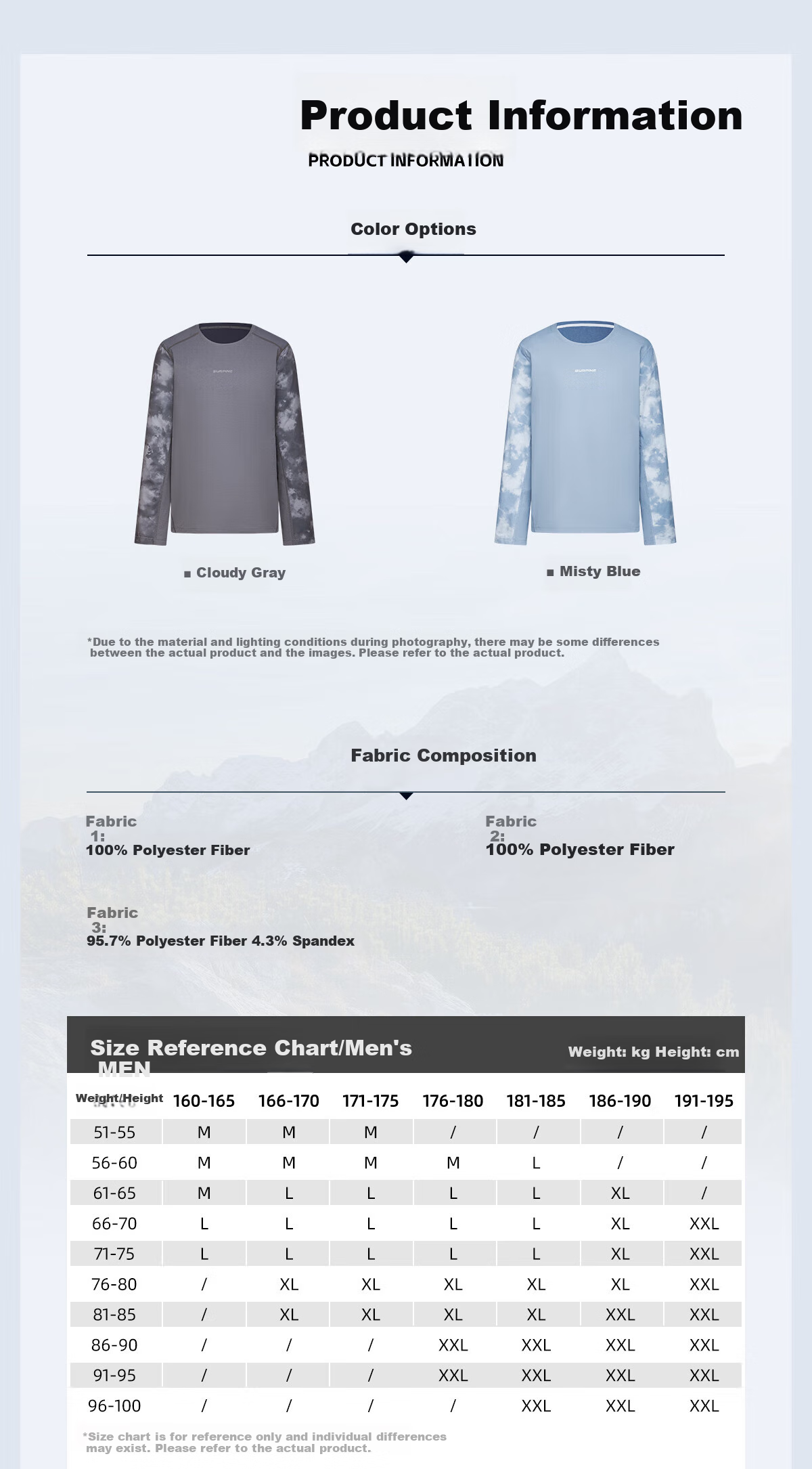SURPINE Cloud-Walking Series Quick-Dry Sun Protection T-Shirt, Moisture-Wicking Outdoor Hiking Climbing Long Sleeve for Men, Light Mist Blue, M 6