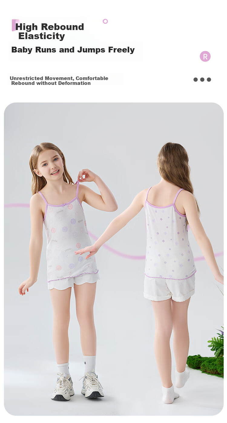 MiiOW Children's Tank Top, Girls' Summer Thin Modal Camisole, Baby Girl Undershirt, Inner Wear, Two-Piece Set 4