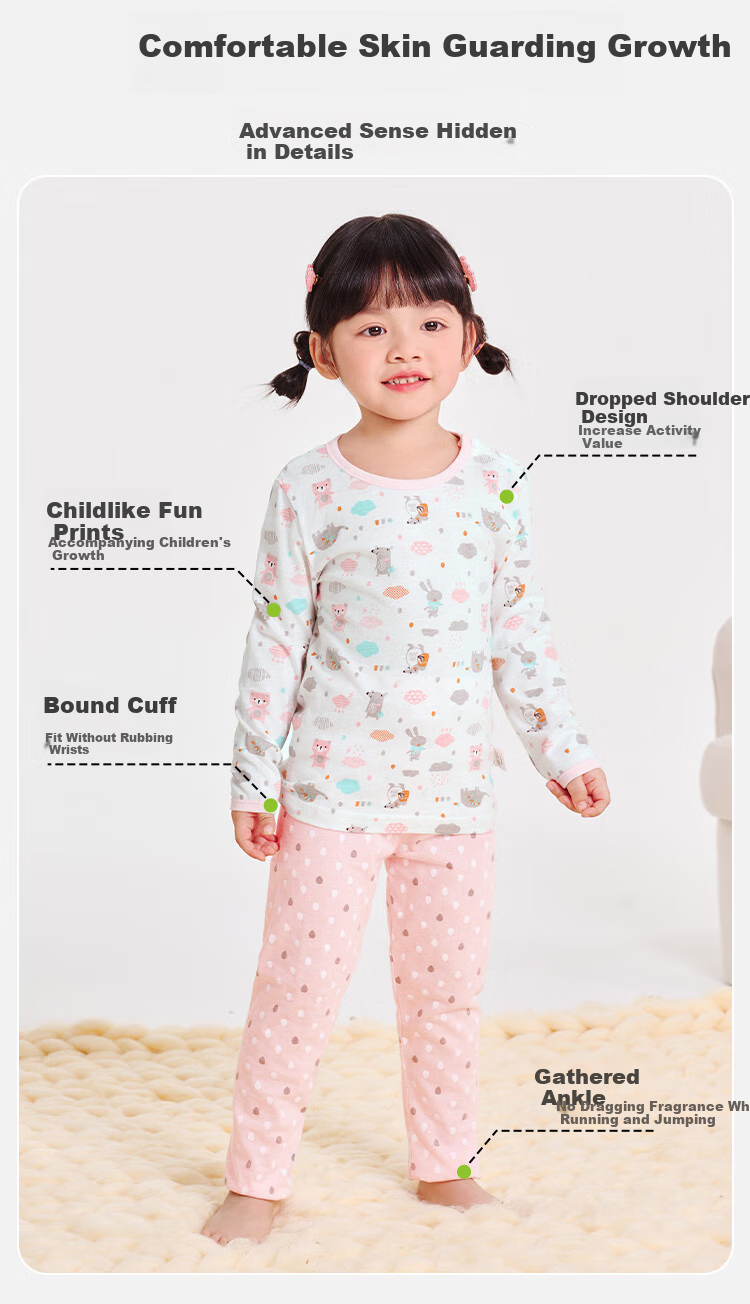 YUZHAOLIN Girls' Pajamas Spring Children's Home Wear Set for Young And Older Kids, Pure Cotton All-Season Air Conditioning Clothes, Animal Park Desig 4