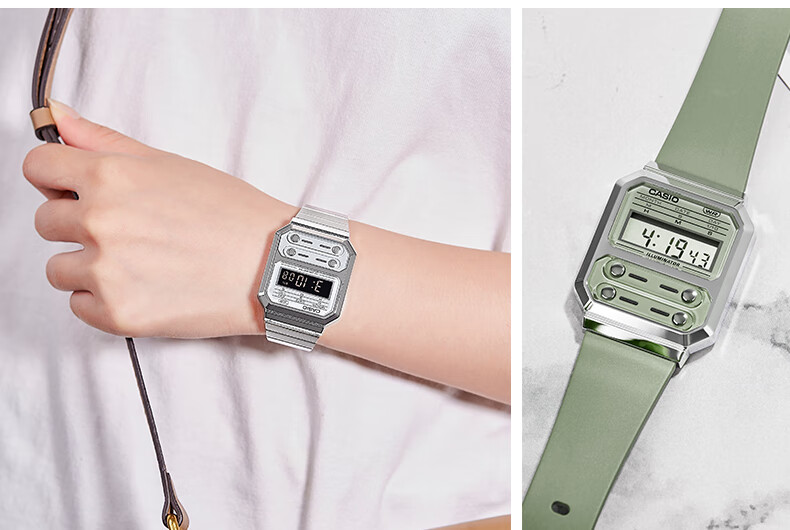 CASIO Watch, Unisex Digital Display Classic Square Electronic Couple Watch, A100WE-7B 4