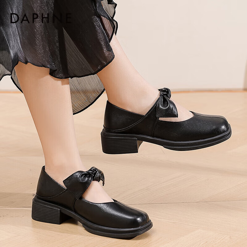 DAPHNE Bow Mary Jane Shoes for Women JK with Skirt Elegant British Style Design Sophisticated Flats Black Size 36