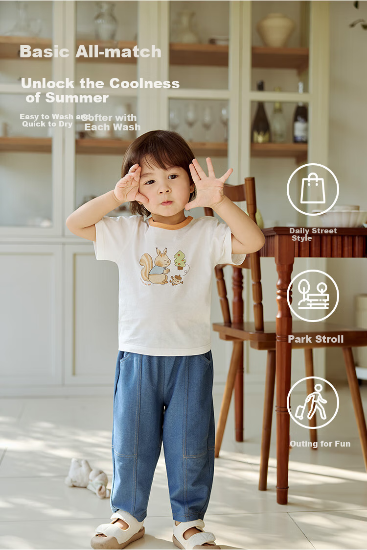 Wismorni Children's Pants, Summer Baby Denim Trousers, Elastic Waist Long Pants for Outdoor Wear, Thin Moisture-Wicking Breathable Summer Clothing 8