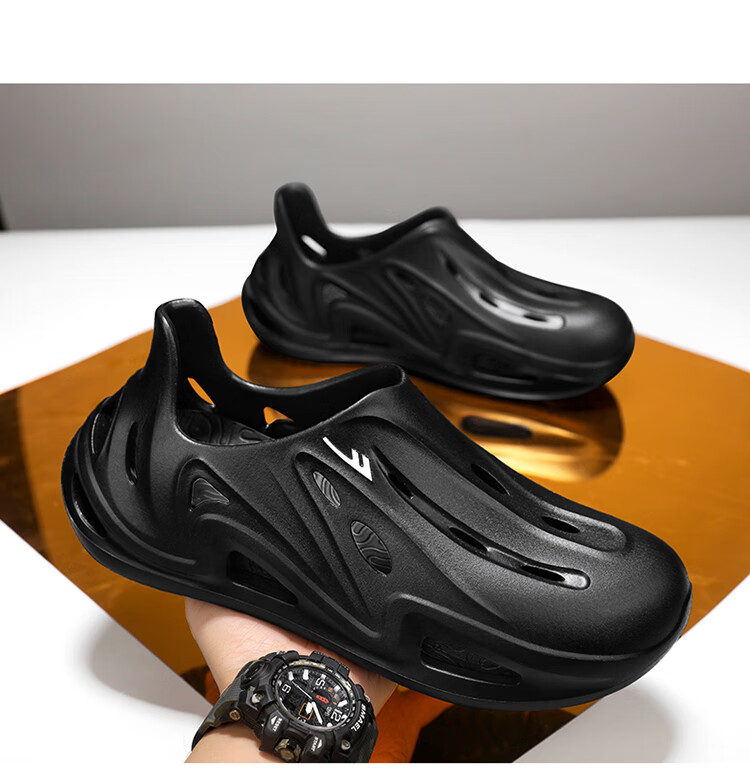 Warrior Official Men's Summer New Hole Shoes Non-slip Outdoor Beach Sandals White Black Size 44 16