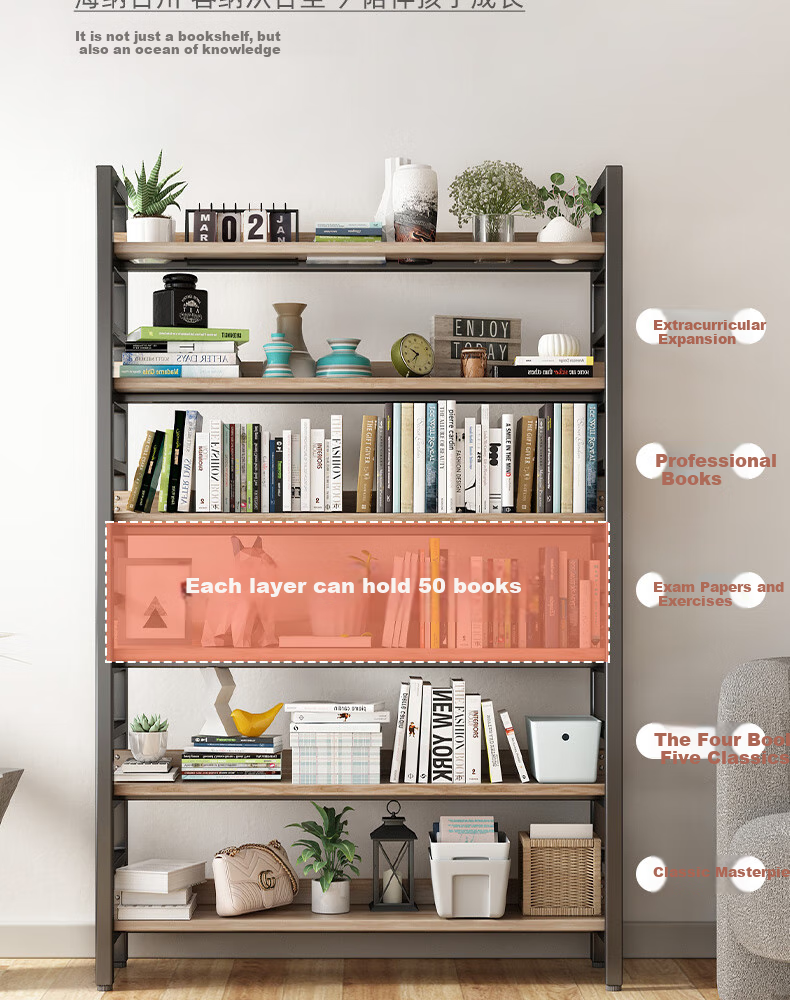 Milin Bookshelf Storage Rack, Floor-Standing Multi-Tier Organizer for Students And Home Use, Living Room Iron Art Bookcase Storage Shelf, Four-Tier White 80 3