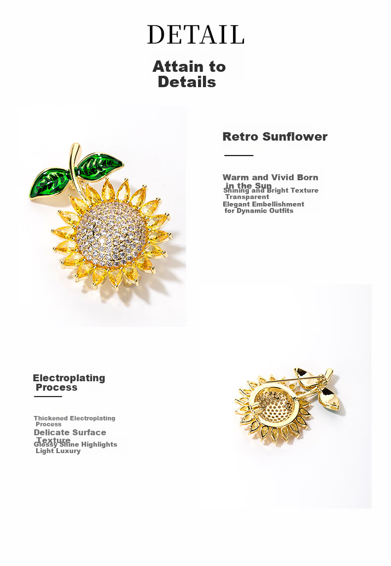 Qlady Sunflower Brooch, High-End Women's Luxury Elegant Corsage Pin, Scarf Buckle Badge, Mid-Autumn Festival Birthday Gift 8