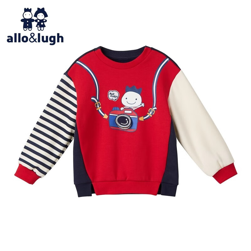 Allo&lugh Girls' And Boys' Striped Patchwork Casual Warm Sweatshirt, Red, Size 100