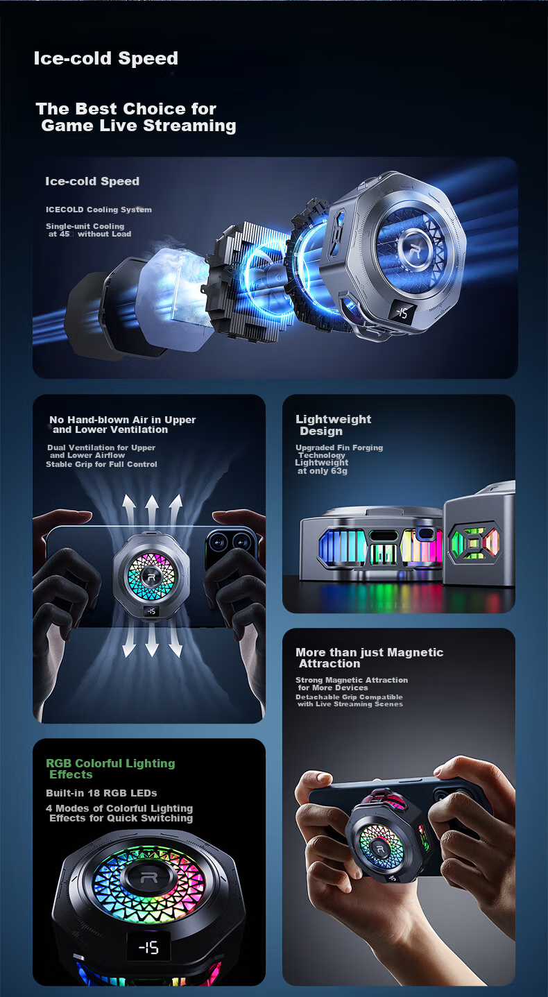 REMAX REMAX Magnetic Phone Cooler, Gaming And Live Streaming Cooling Device, Lightweight at Only 63g, Semiconductor Cooling Back Clip, Suitable for Apple Tablets, Red Magic, IQOO AI 5
