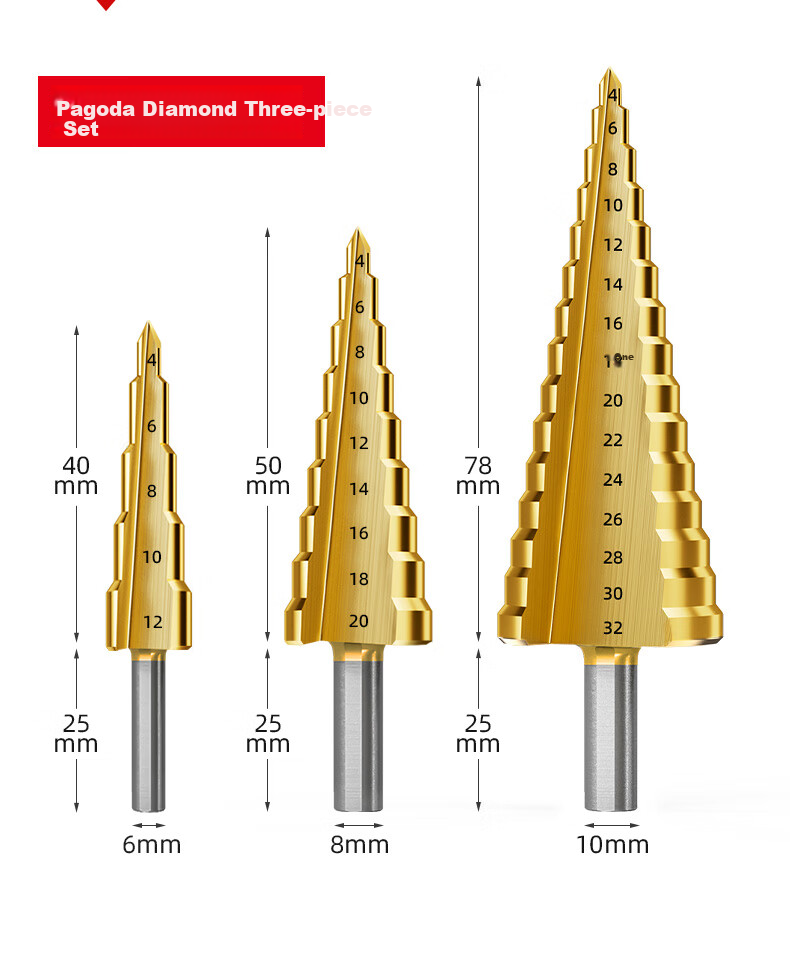 HUHAO Pagoda Drill Bit, Metal Stainless Steel High Hardness Hole Opener, Specialized Drill for Iron Opening, Hole Enlarger, Drilling Tower-Shaped Step Drill 10