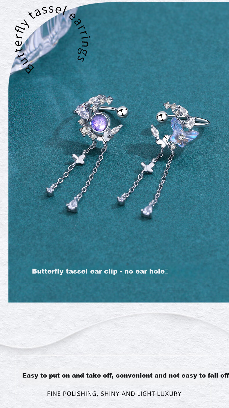 Dijing 925 Silver Earrings for Women without Ear Holes, Bone Stud Earrings, Clip-On Tassel Earrings, No Ear Holes Required, No Piercing Needed 8