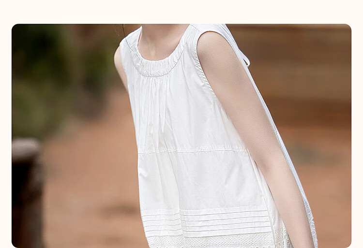 Demana [Yongbai Diao] Summer Lightweight 50s Cotton Poplin Embroidered Patchwork Ruched Tank Pleated Women's Dress 2